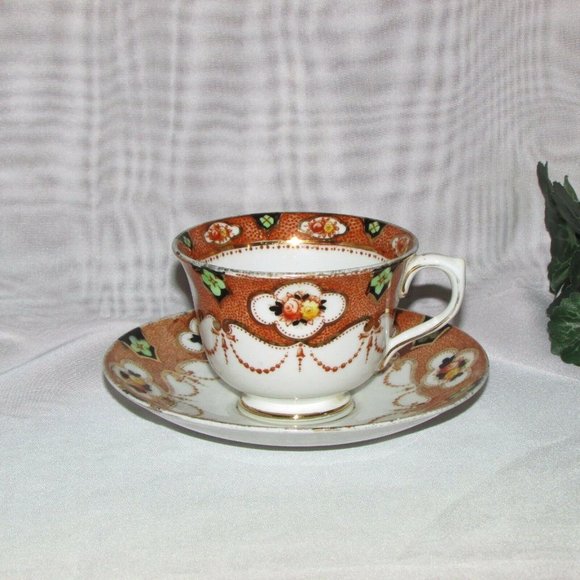 Antique Royal Albert Crown China Cup & Saucer Imari Style Cottagecore Vintage - Picture 4 of 13